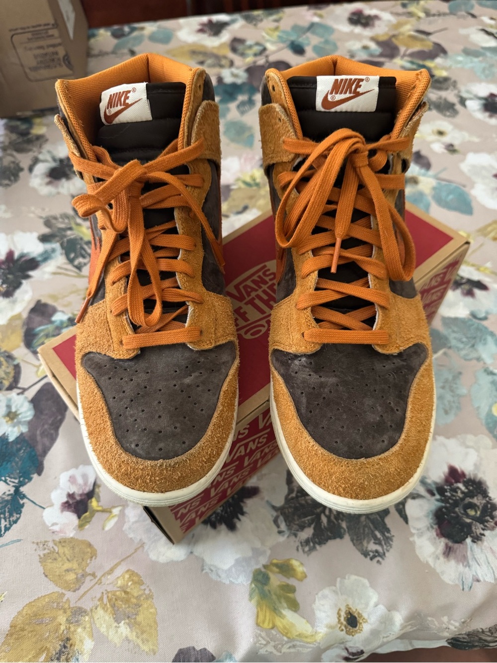 Nike Men’s High-Top Sneakers in Orange and Brown Suede